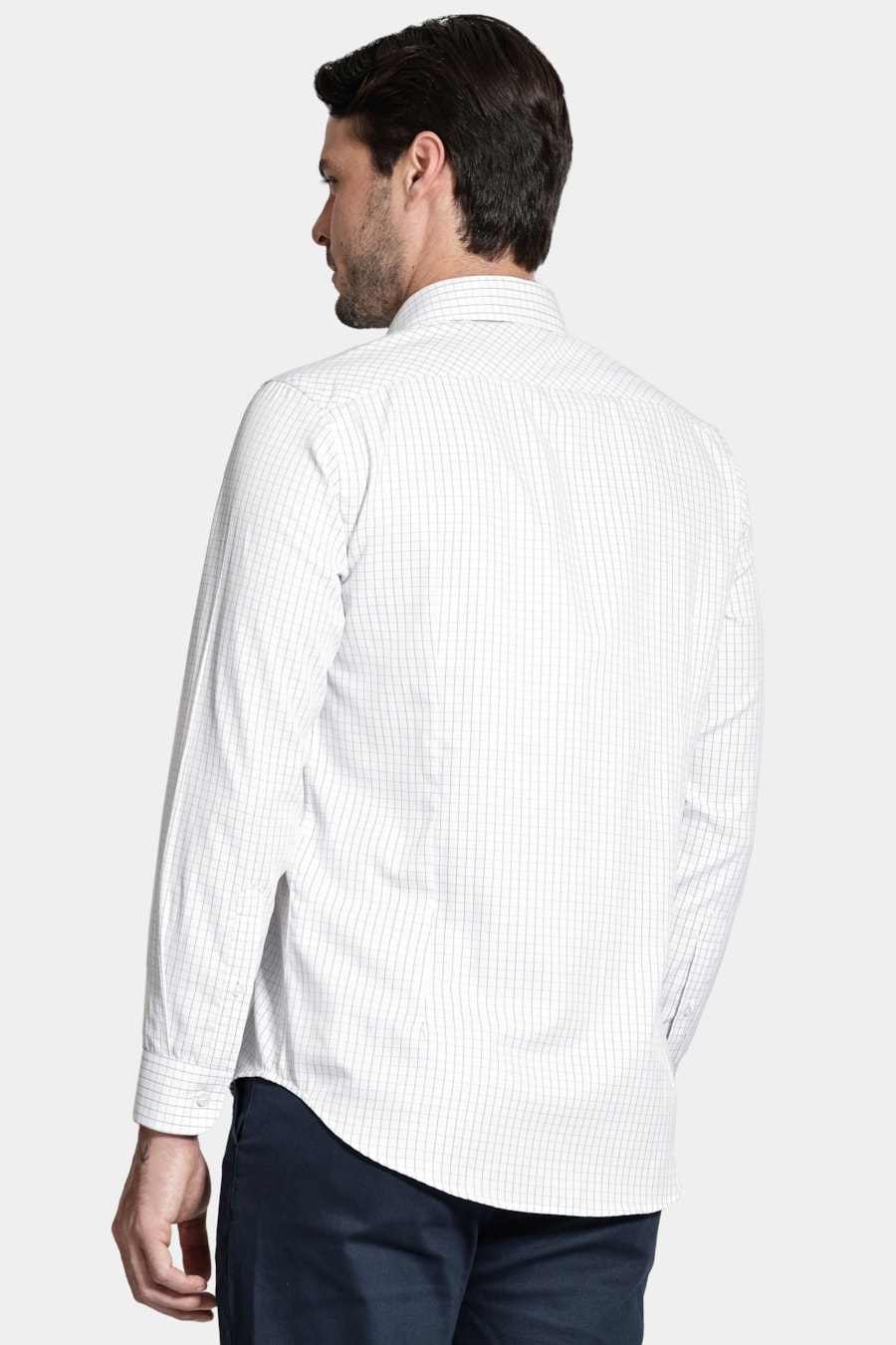Camisa Manga Longa Slim Tricoline Xadrez Maquinetada Branco C/Vermelho — foto 4 de 6