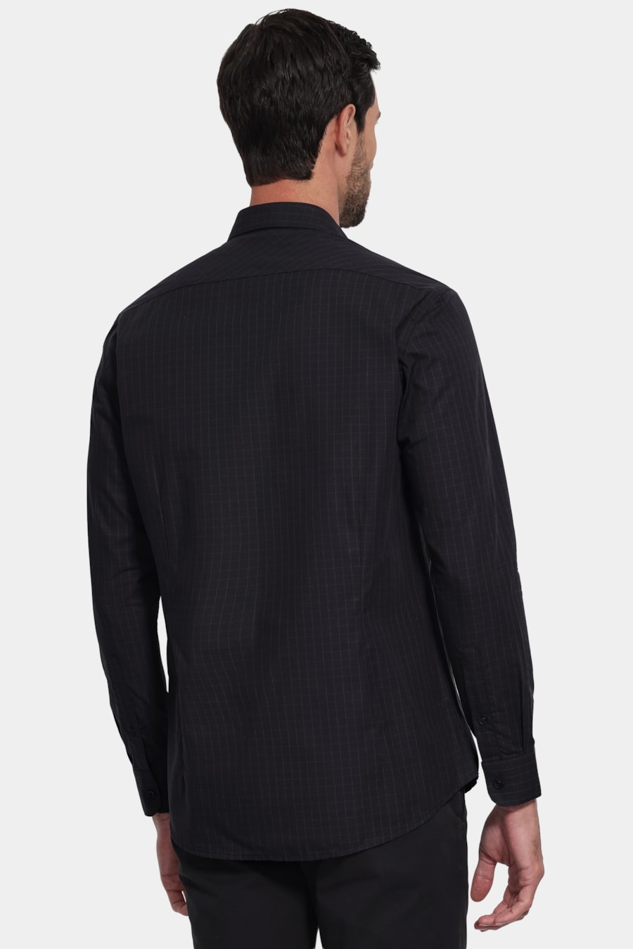 Camisa Manga Longa Slim Tricoline Xadrez Preto C/Azul — foto 3 de 6