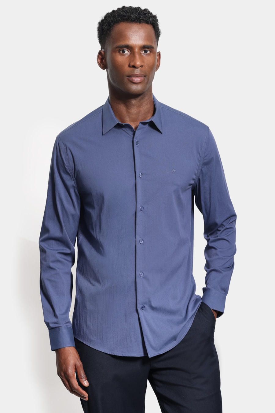 Camisa Manga Longa Slim Viena Poliamida Azul Jeans — foto 1 de 6