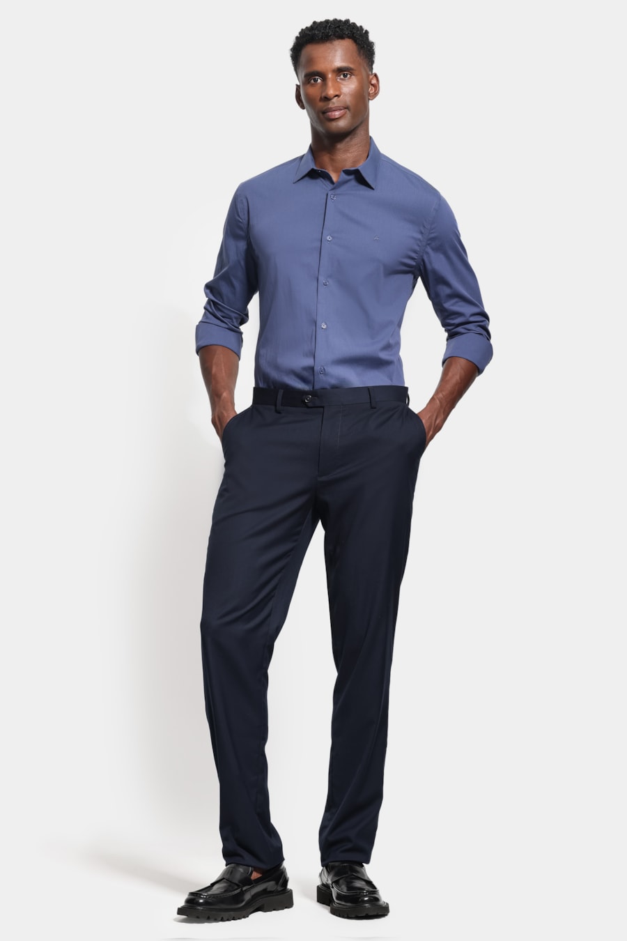 Camisa Manga Longa Slim Viena Poliamida Azul Jeans — foto 2 de 6