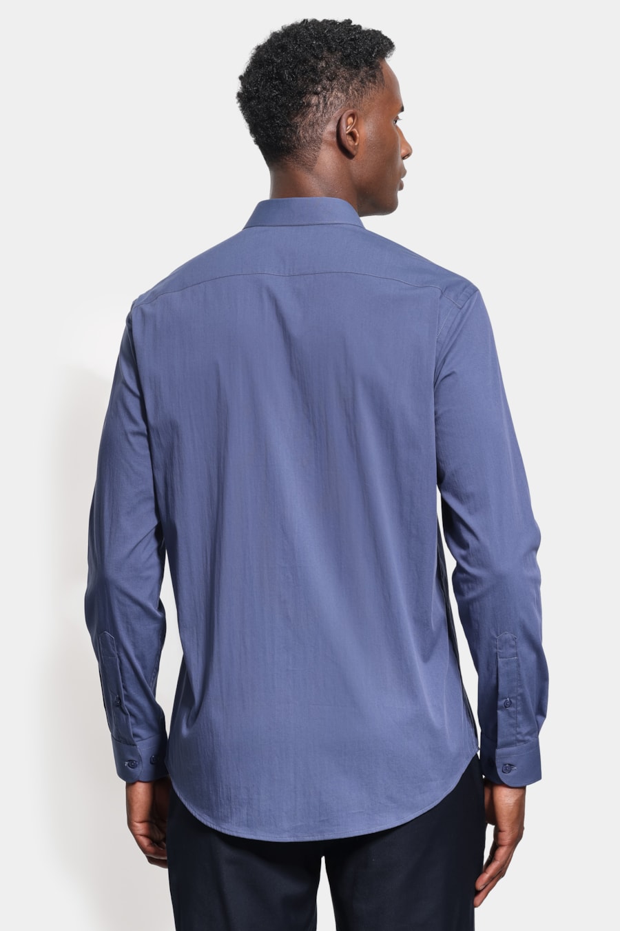 Camisa Manga Longa Slim Viena Poliamida Azul Jeans — foto 4 de 6