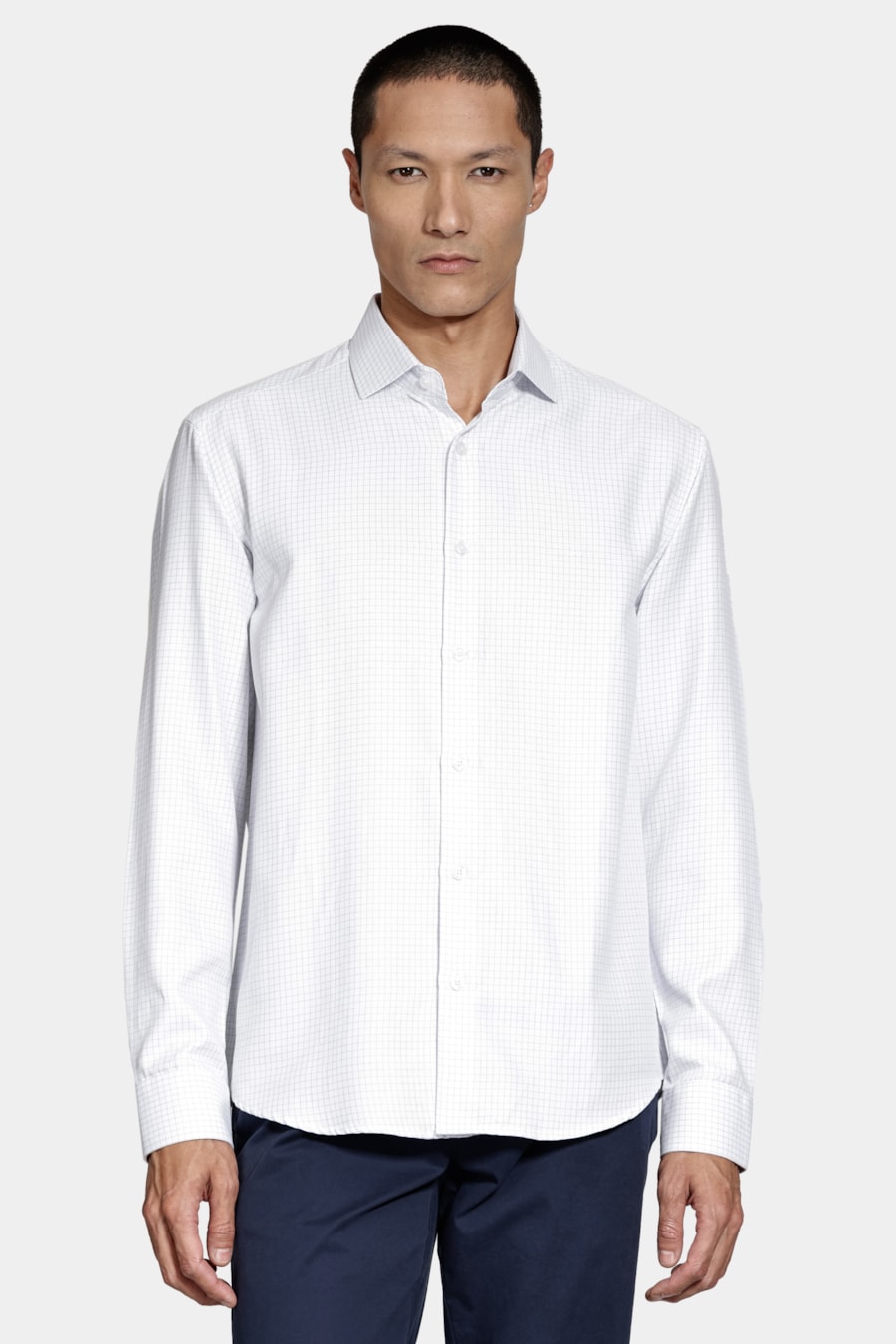 Camisa Manga Longa Slim Xadrez Branco C/Azul — foto 1 de 6