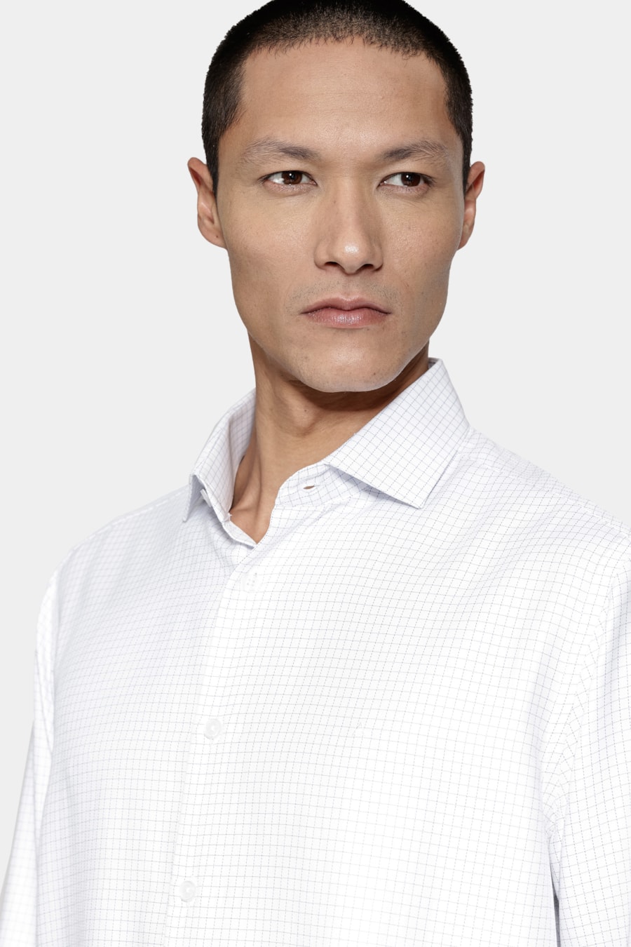 Camisa Manga Longa Slim Xadrez Branco C/Azul — foto 3 de 6