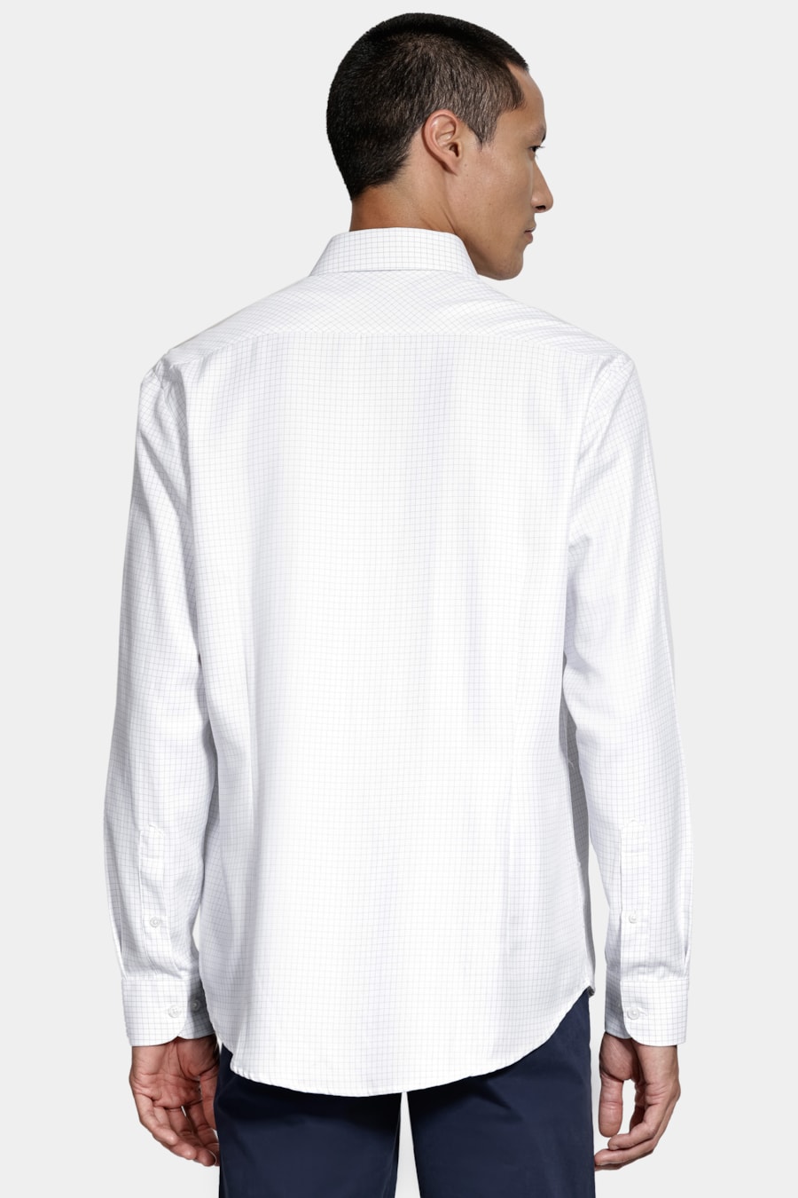 Camisa Manga Longa Slim Xadrez Branco C/Azul — foto 4 de 6