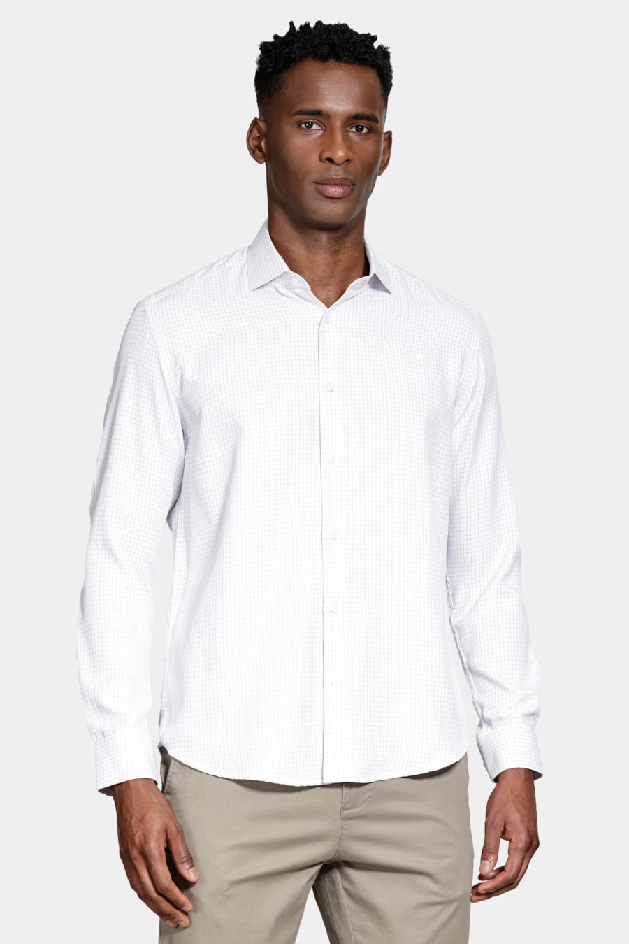 Camisa Manga Longa Slim Xadrez Branco C/Lilas — foto 1 de 6