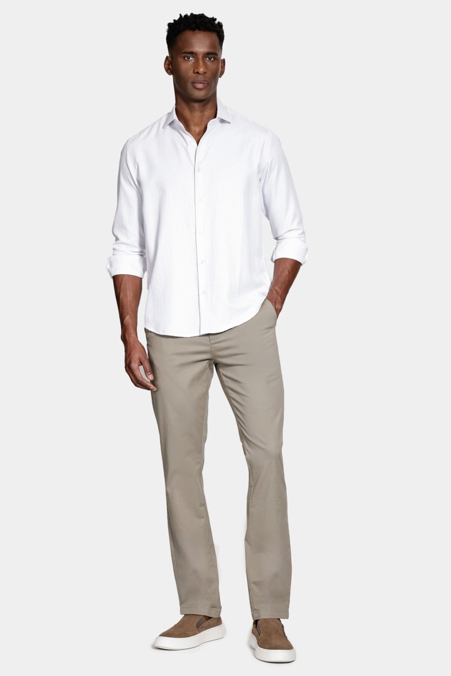 Camisa Manga Longa Slim Xadrez Branco C/Lilas — foto 2 de 6