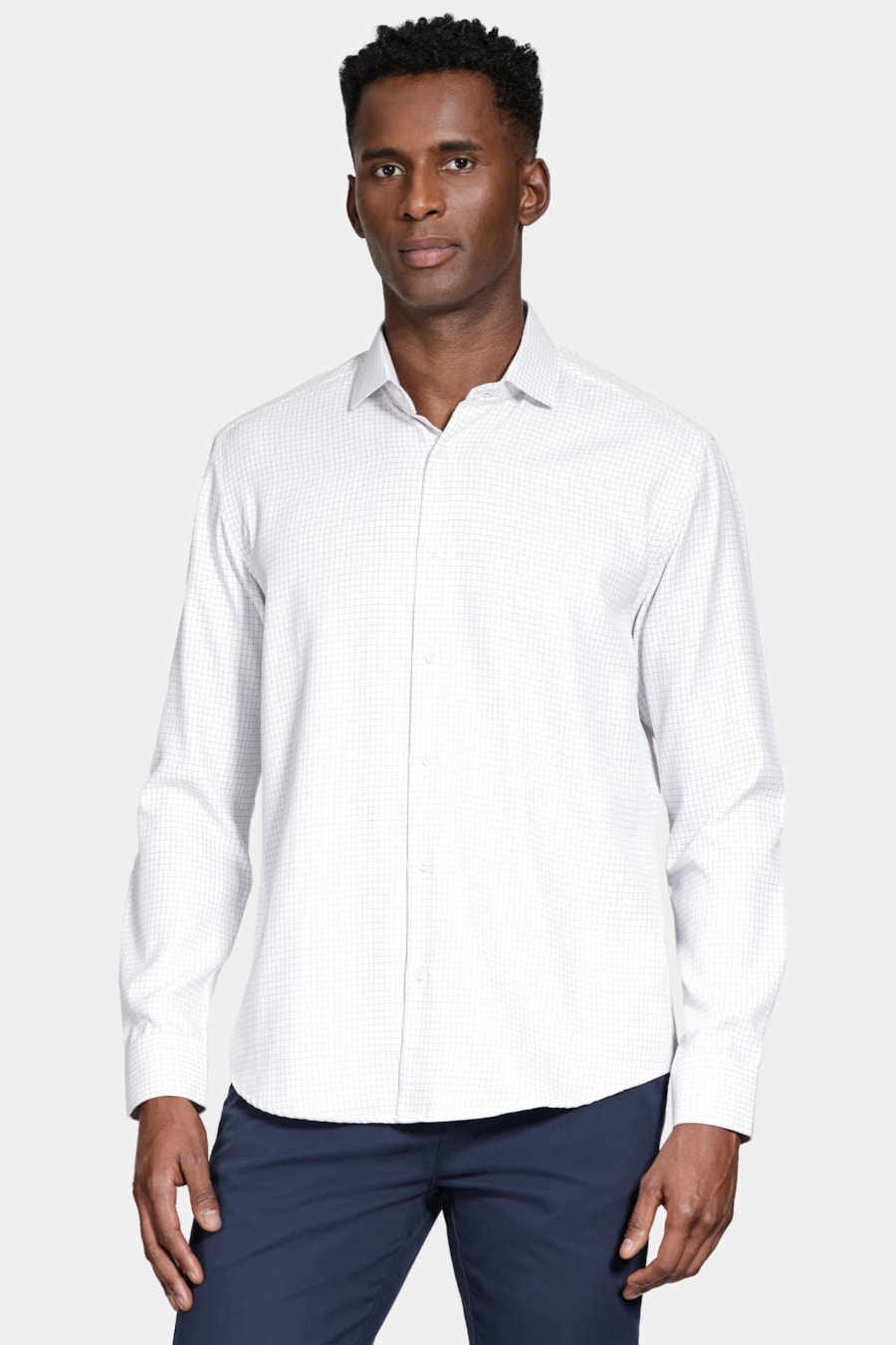 Camisa Manga Longa Slim Xadrez Branco C/Vinho — foto 1 de 6