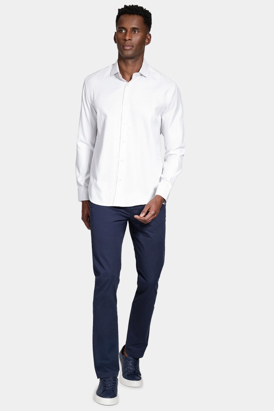 Camisa Manga Longa Slim Xadrez Branco C/Vinho — foto 2 de 6