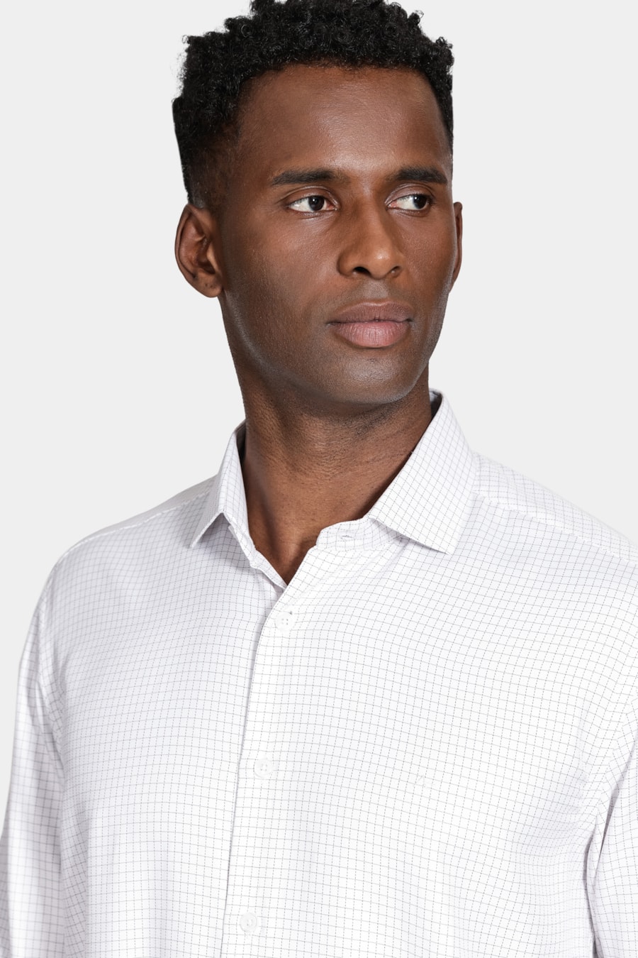 Camisa Manga Longa Slim Xadrez Branco C/Vinho — foto 3 de 6