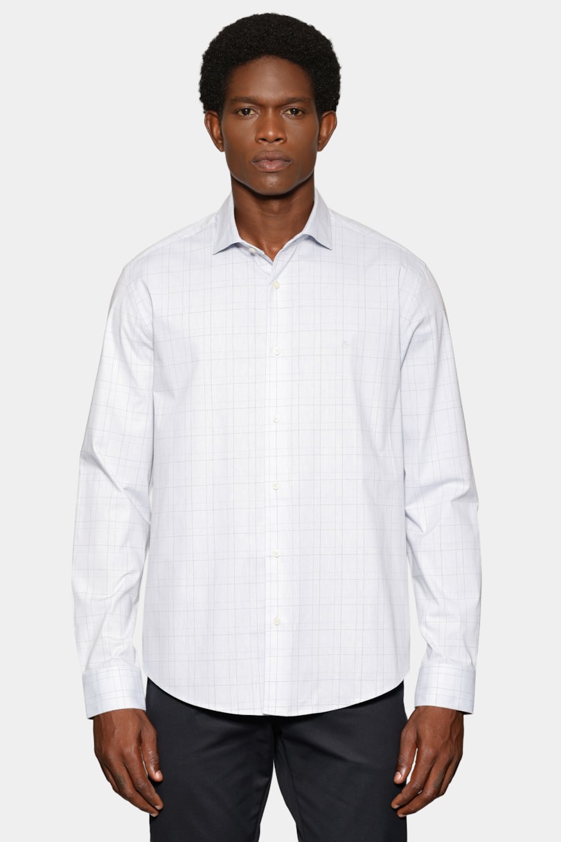 Camisa Manga Longa Slim Xadrez Linhas Azulclaro C/ Azul