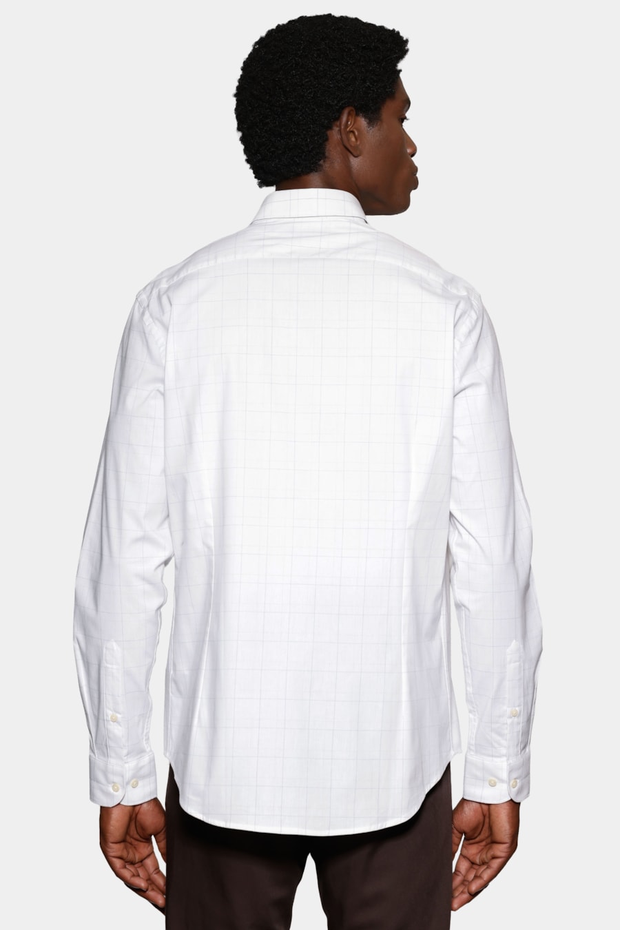 Camisa Manga Longa Slim Xadrez Linhas Branco C/Azul — foto 4 de 6