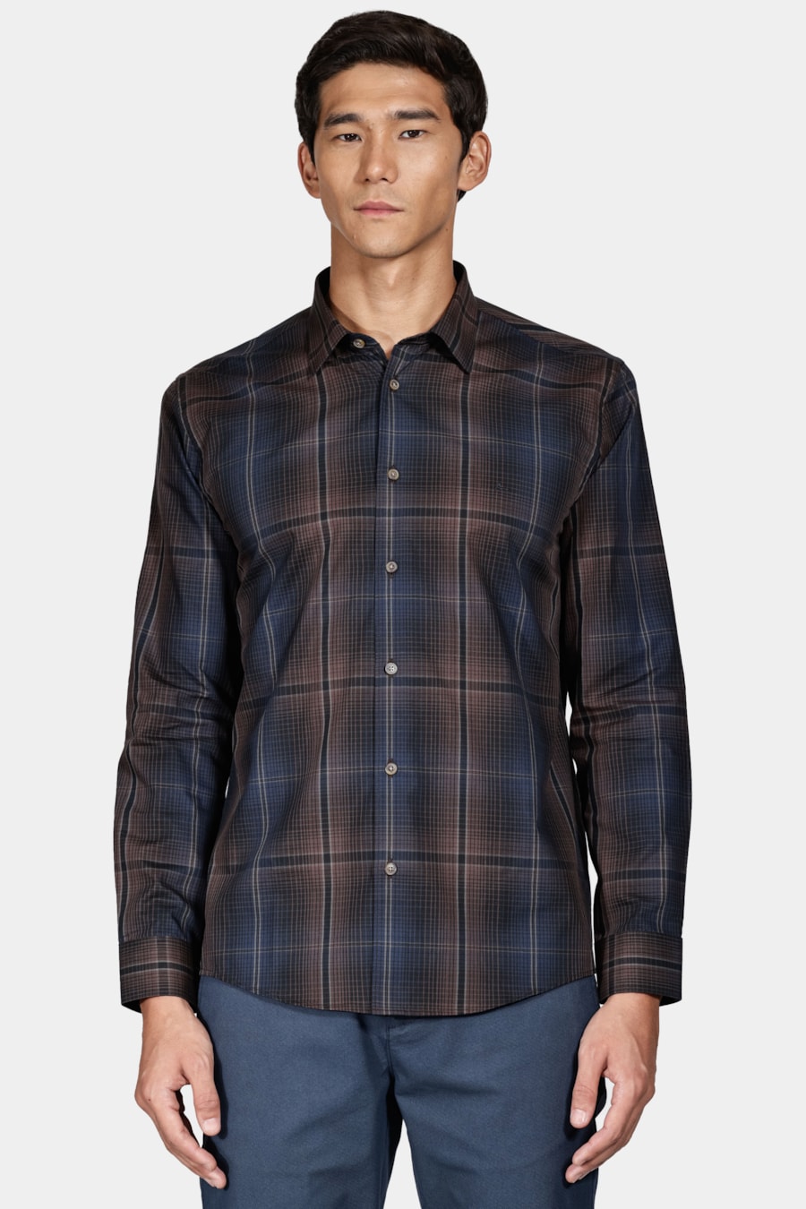 Camisa Manga Longa Slim Xadrez Preto Com Caramelo — foto 1 de 6