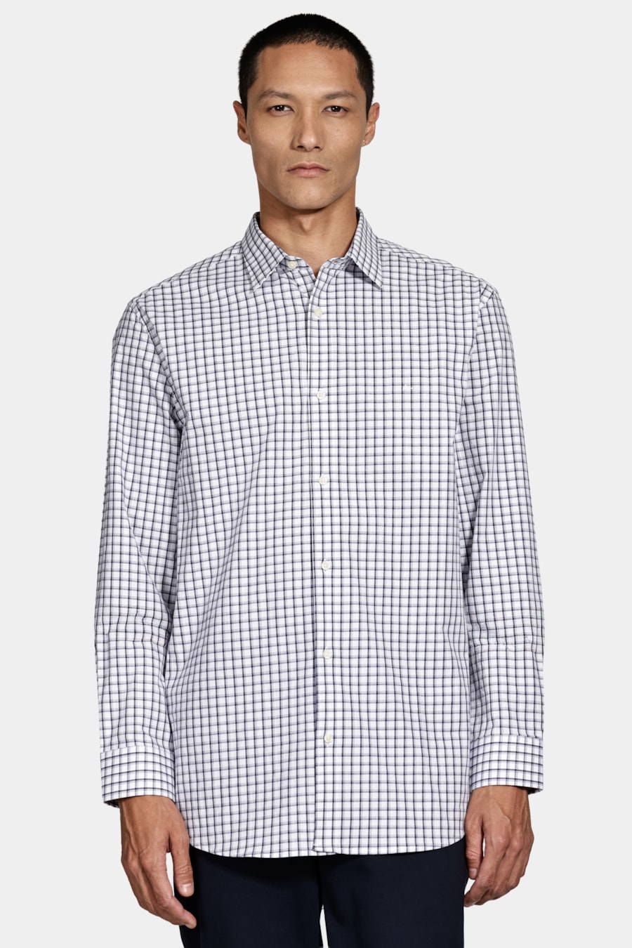 Camisa Manga Longa Slim Xadrez Stretch Branco C/Marinho — foto 1 de 6