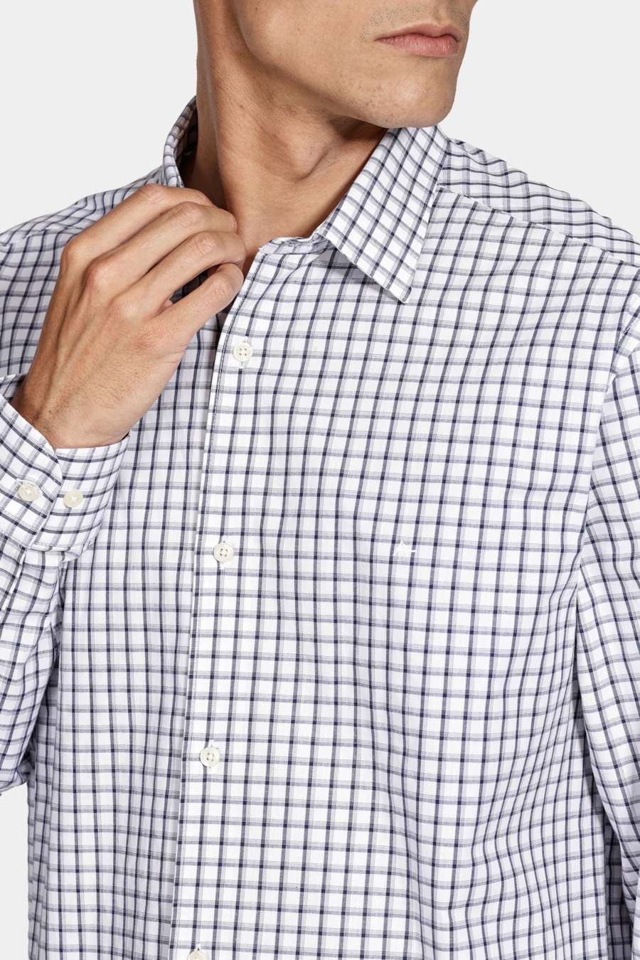 Camisa Manga Longa Slim Xadrez Stretch Branco C/Marinho — foto 3 de 6