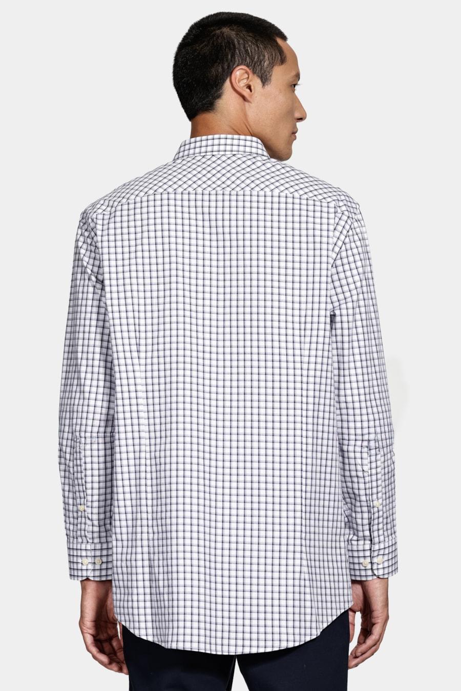 Camisa Manga Longa Slim Xadrez Stretch Branco C/Marinho — foto 4 de 6