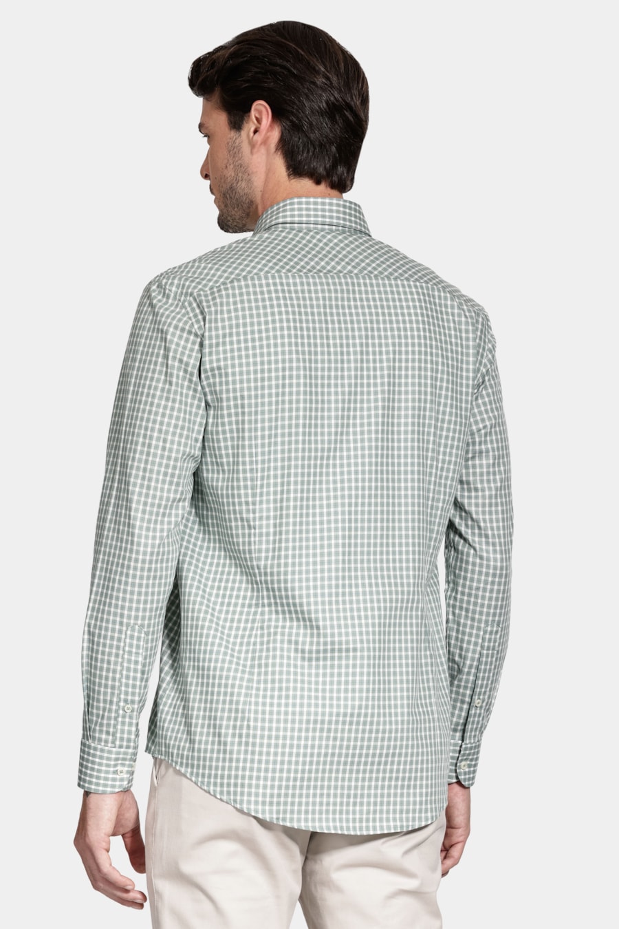 Camisa Manga Longa Slim Xadrez Verde C/ Branco — foto 4 de 6