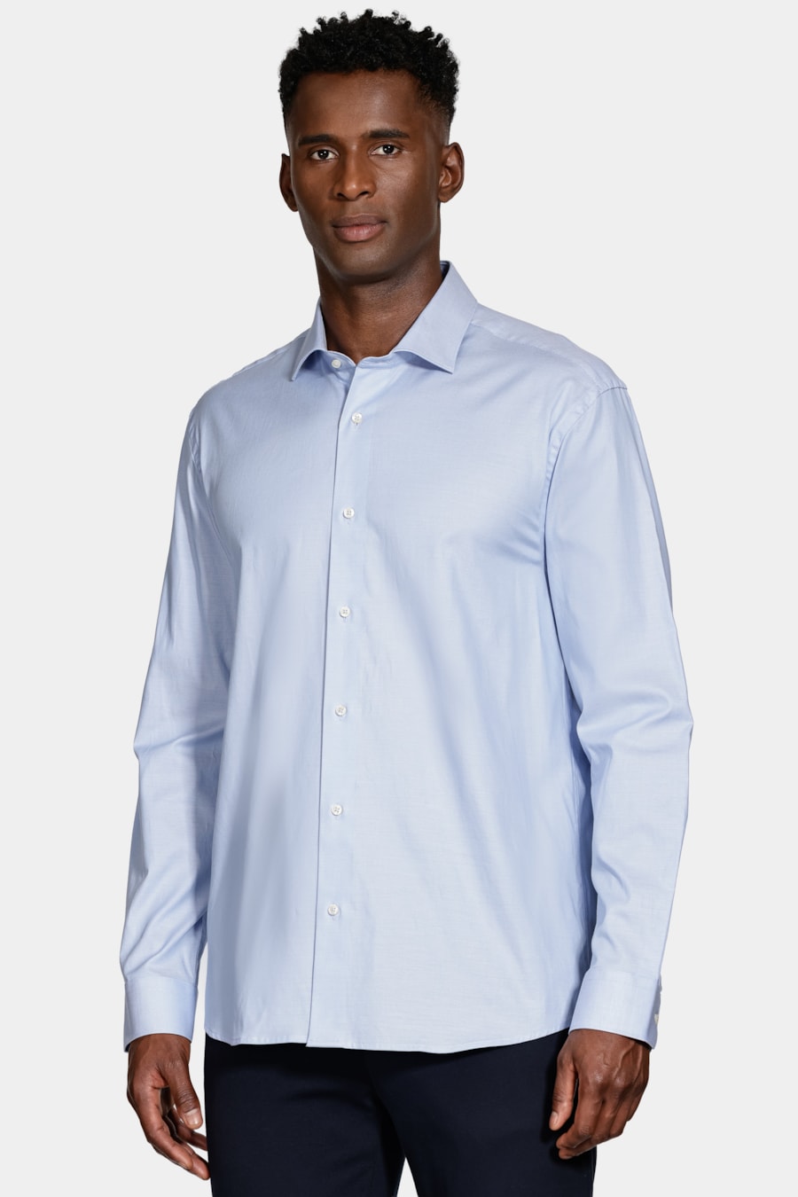 Camisa Manga Longa Social Regular Maquinetada Stretch Azul — foto 1 de 6
