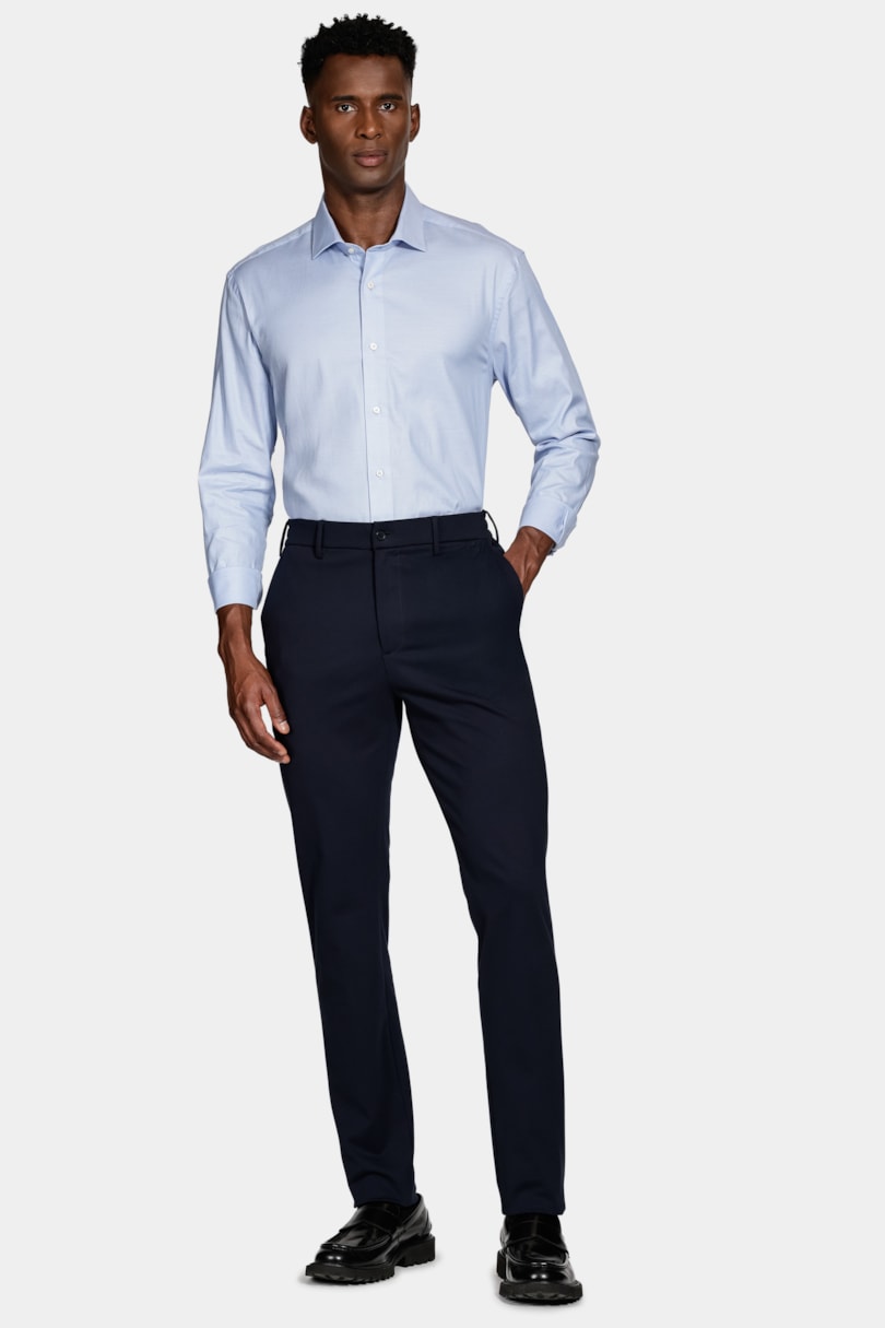 Camisa Manga Longa Social Regular Maquinetada Stretch Azul