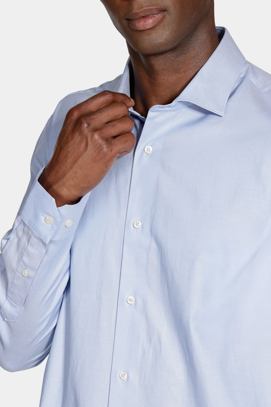 Camisa Manga Longa Social Regular Maquinetada Stretch Azul — foto 3 de 6