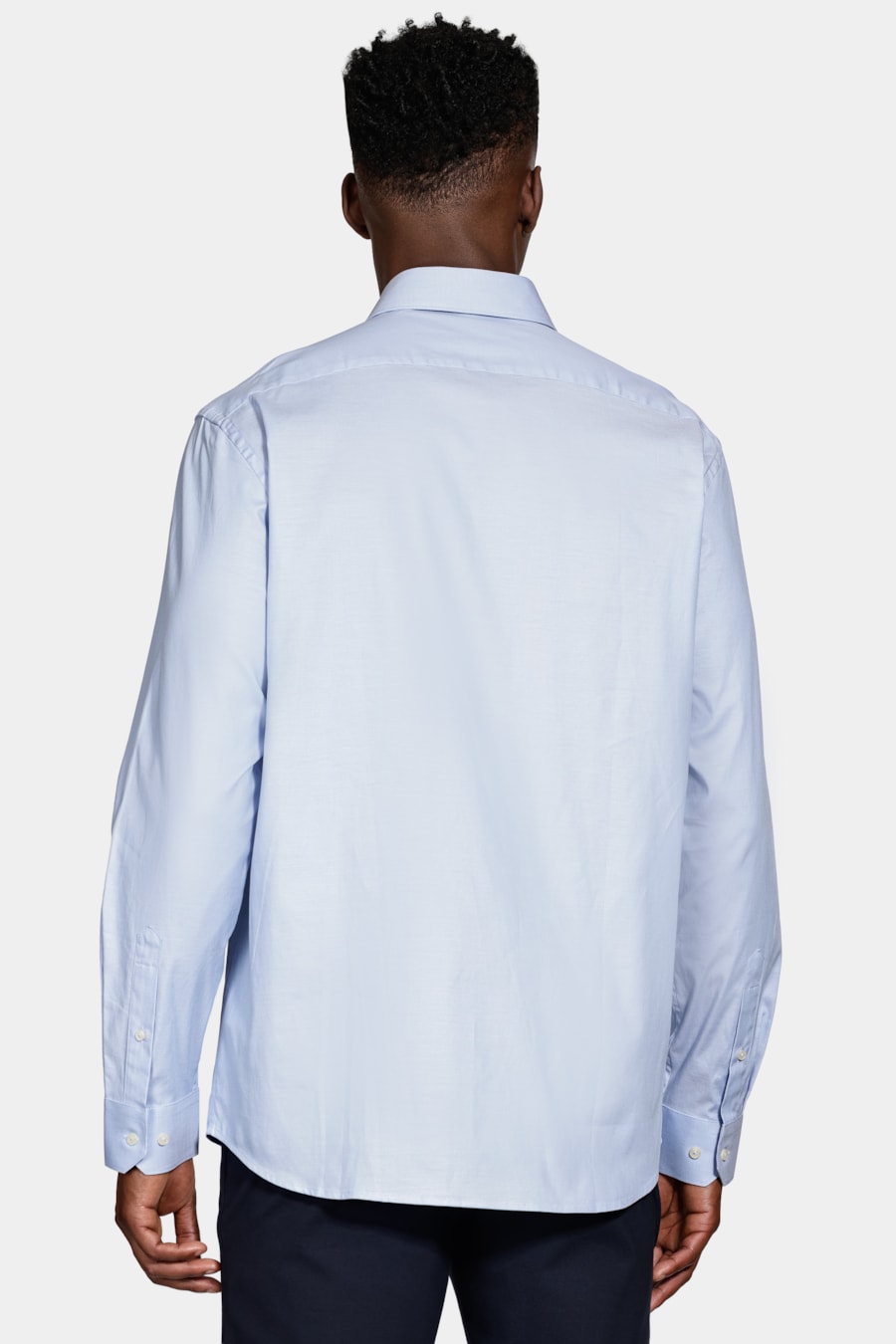 Camisa Manga Longa Social Regular Maquinetada Stretch Azul — foto 4 de 6