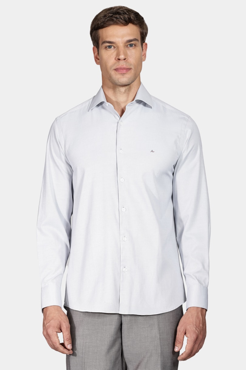 Camisa Manga Longa Social Regular Tricoline Maquinetada Cinza