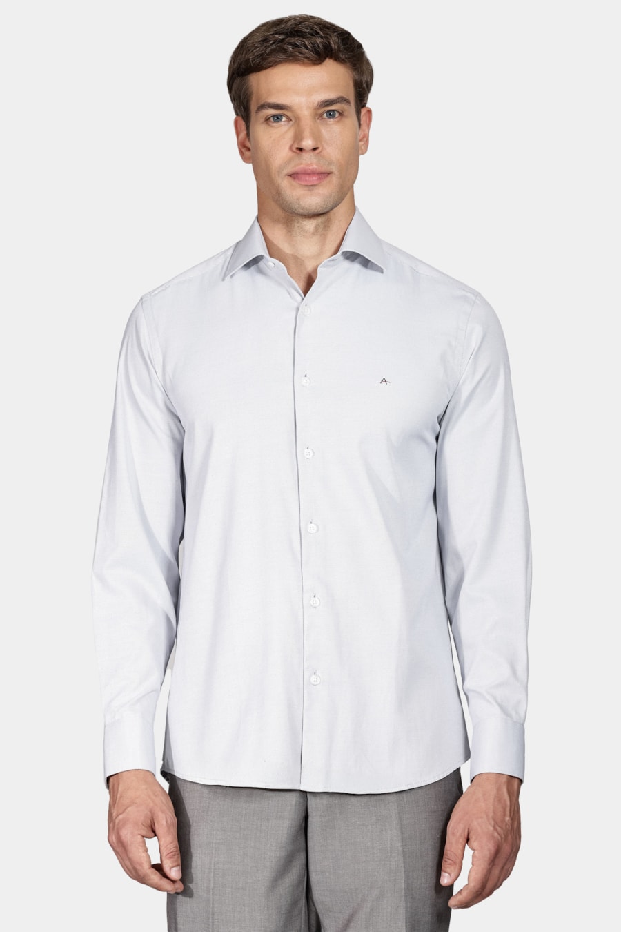 Camisa Manga Longa Social Regular Tricoline Maquinetada Cinza — foto 1 de 5