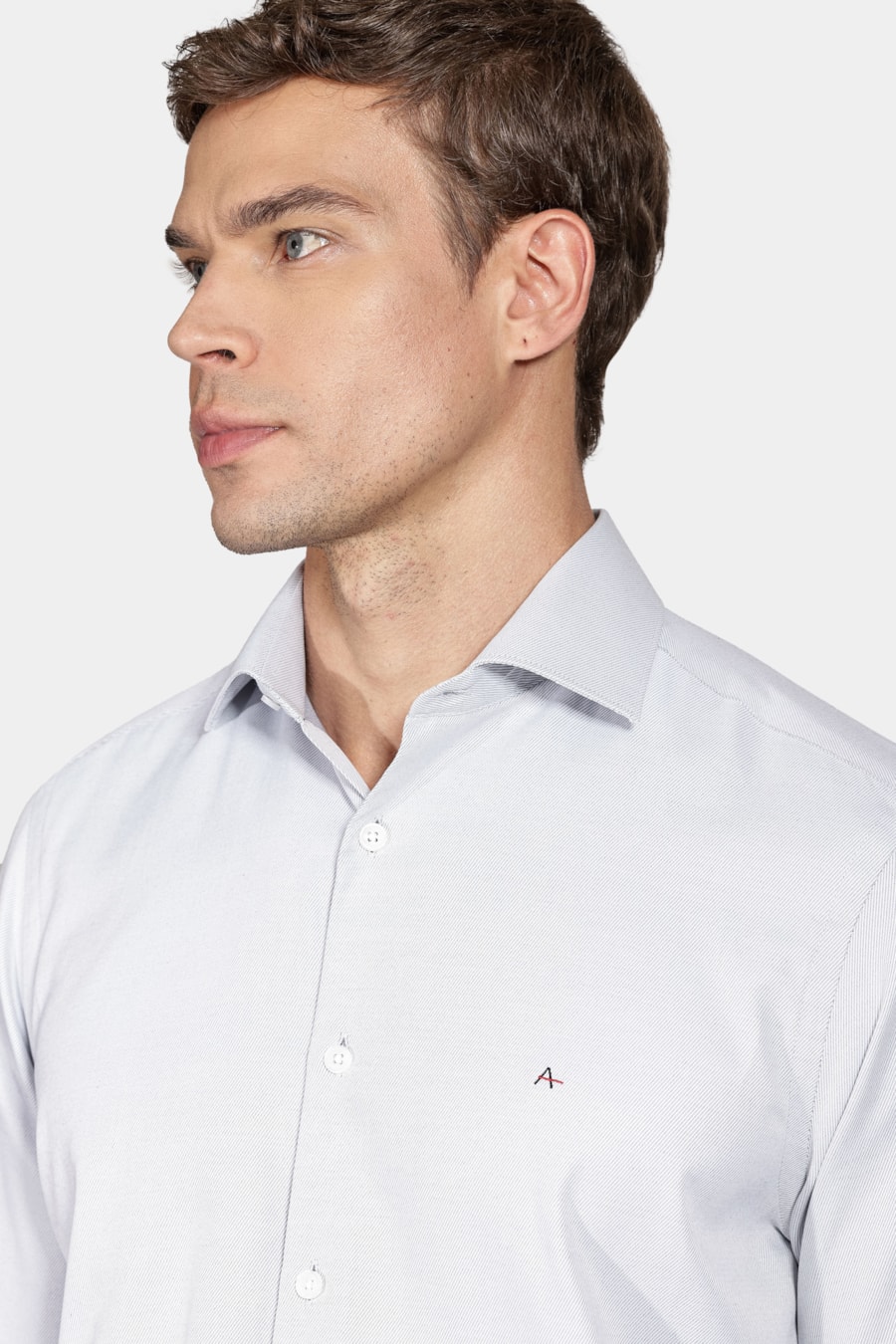 Camisa Manga Longa Social Regular Tricoline Maquinetada Cinza — foto 3 de 5