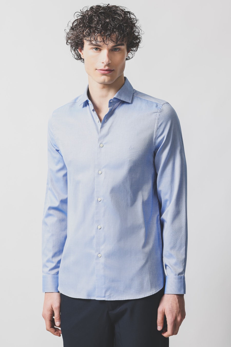 Camisa Manga Longa Super Slim Algodão Maquinetado Azul — foto 1 de 6