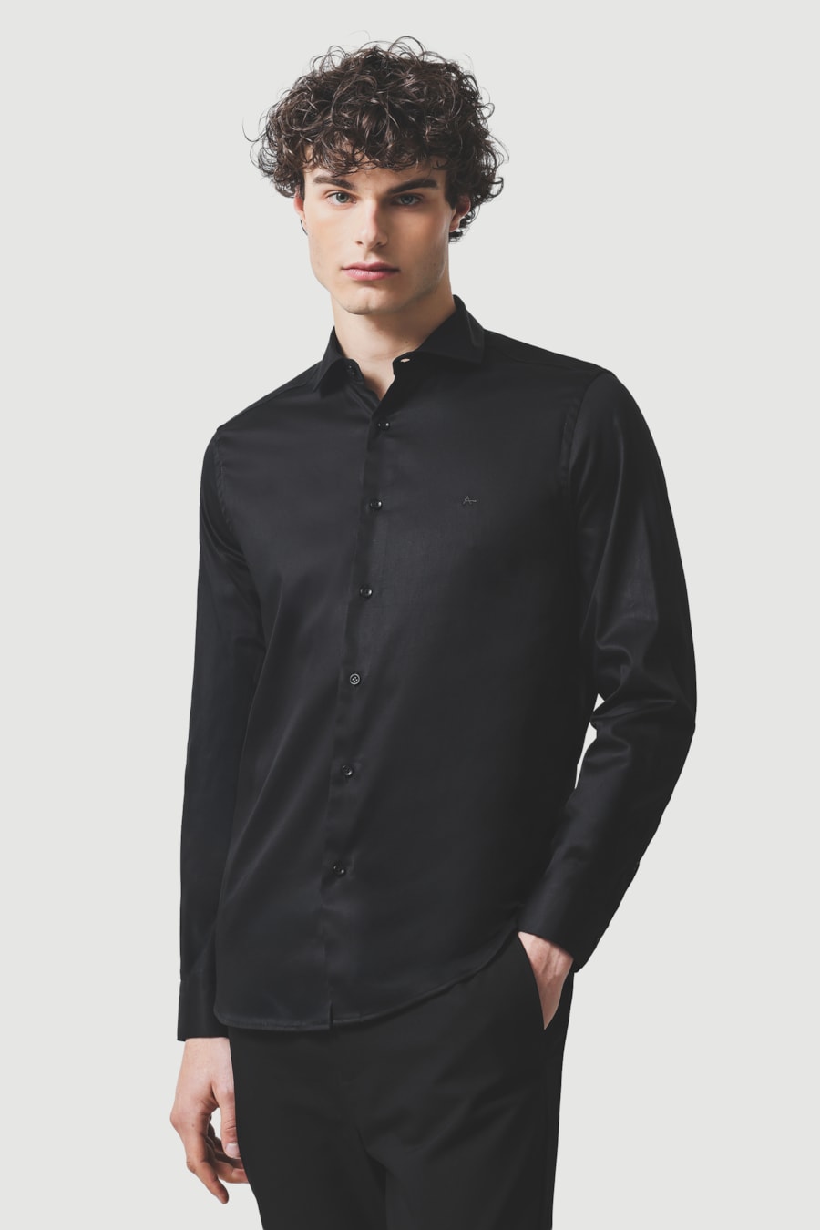 Camisa Manga Longa Super Slim Cetim St Hudson 2 Preto — foto 1 de 5