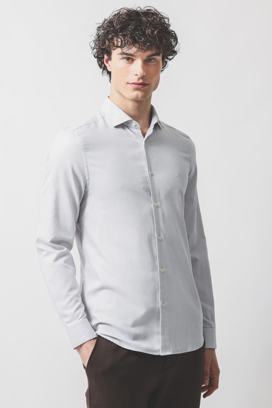 Camisa Manga Longa Super Slim Fio 50 Egípcio Stairs Cinza — foto 1 de 6