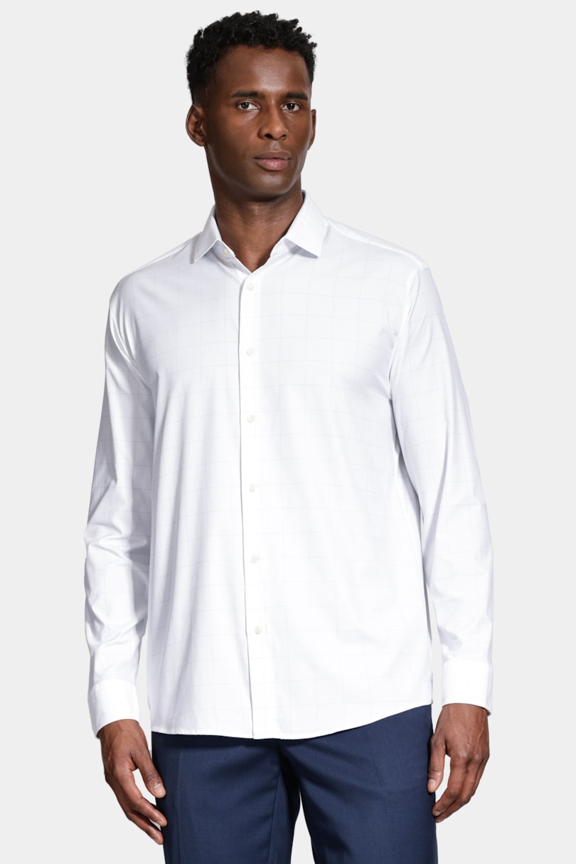 Camisa Manga Longa Tech Flex Maxi Xadrez Branca e Azul