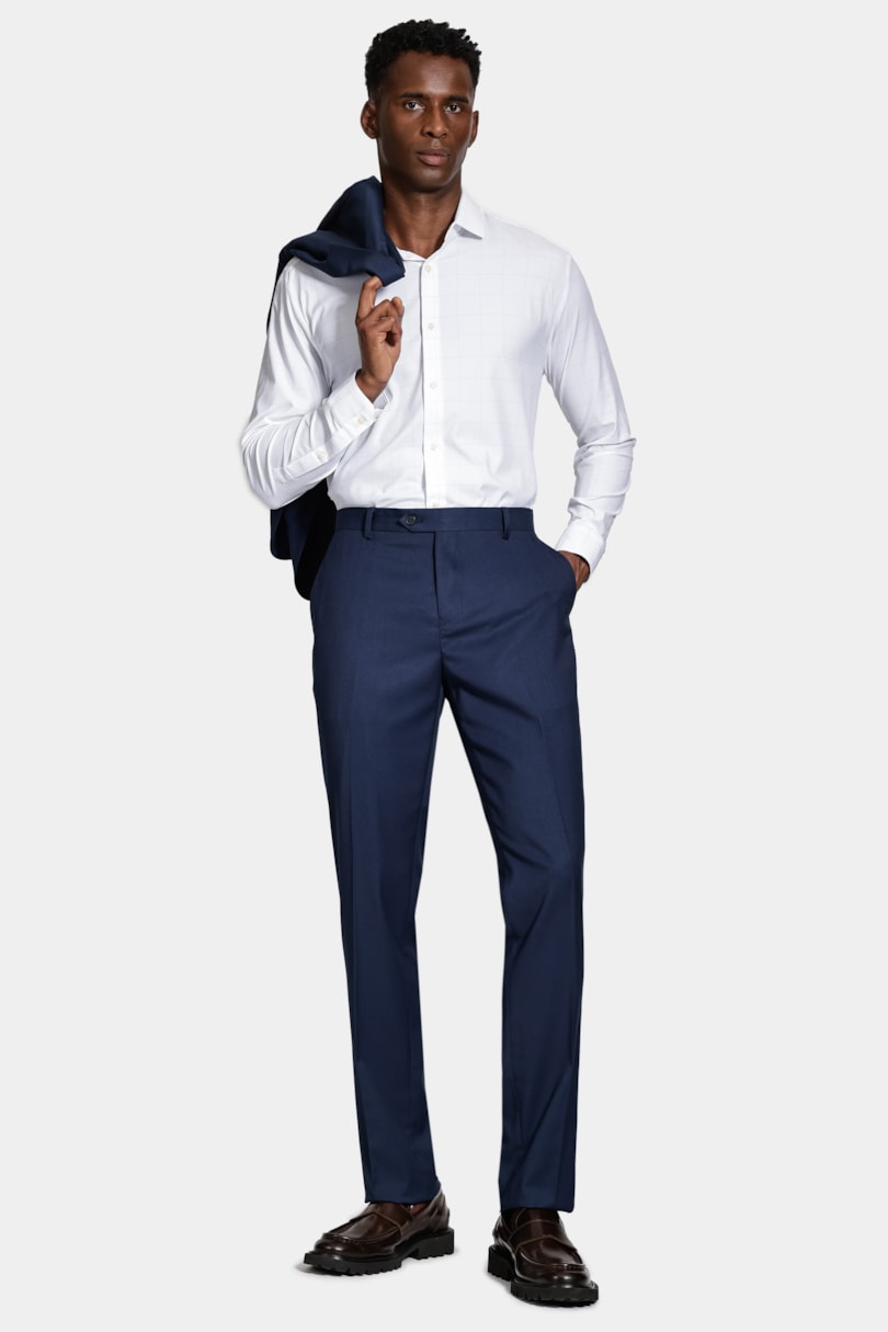Camisa Manga Longa Tech Flex Maxi Xadrez Branca e Azul