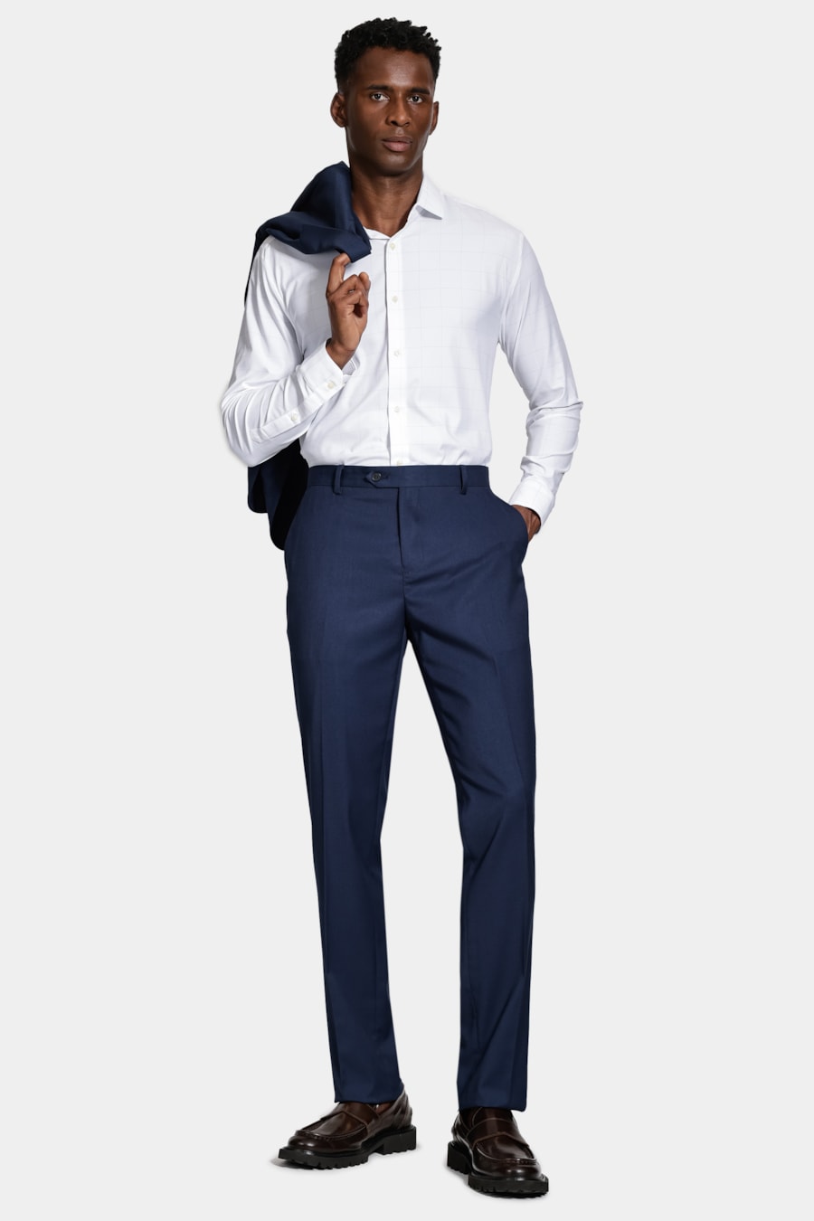 Camisa Manga Longa Tech Flex Maxi Xadrez Branca e Azul — foto 2 de 5