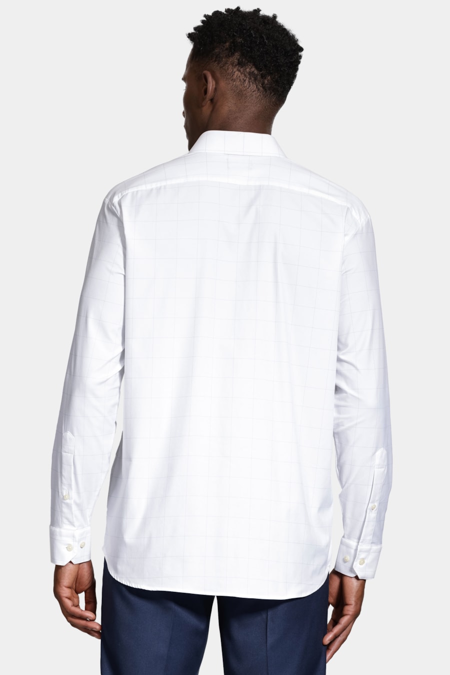 Camisa Manga Longa Tech Flex Maxi Xadrez Branca e Azul — foto 4 de 5