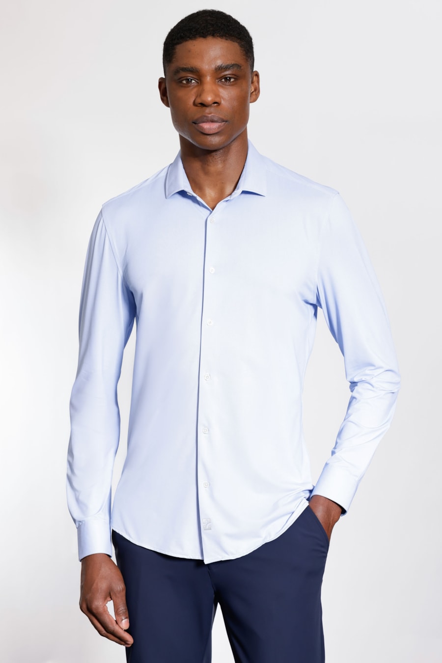 Camisa Manga Longa Tech Oxford Azul Claro C/Branco — foto 1 de 5