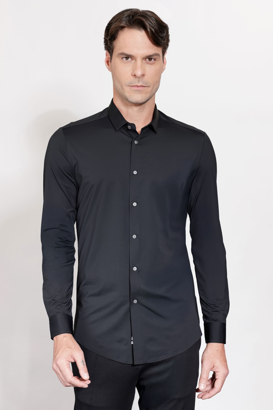 Camisa Manga Longa Texturada Bonded Preto — foto 1 de 5