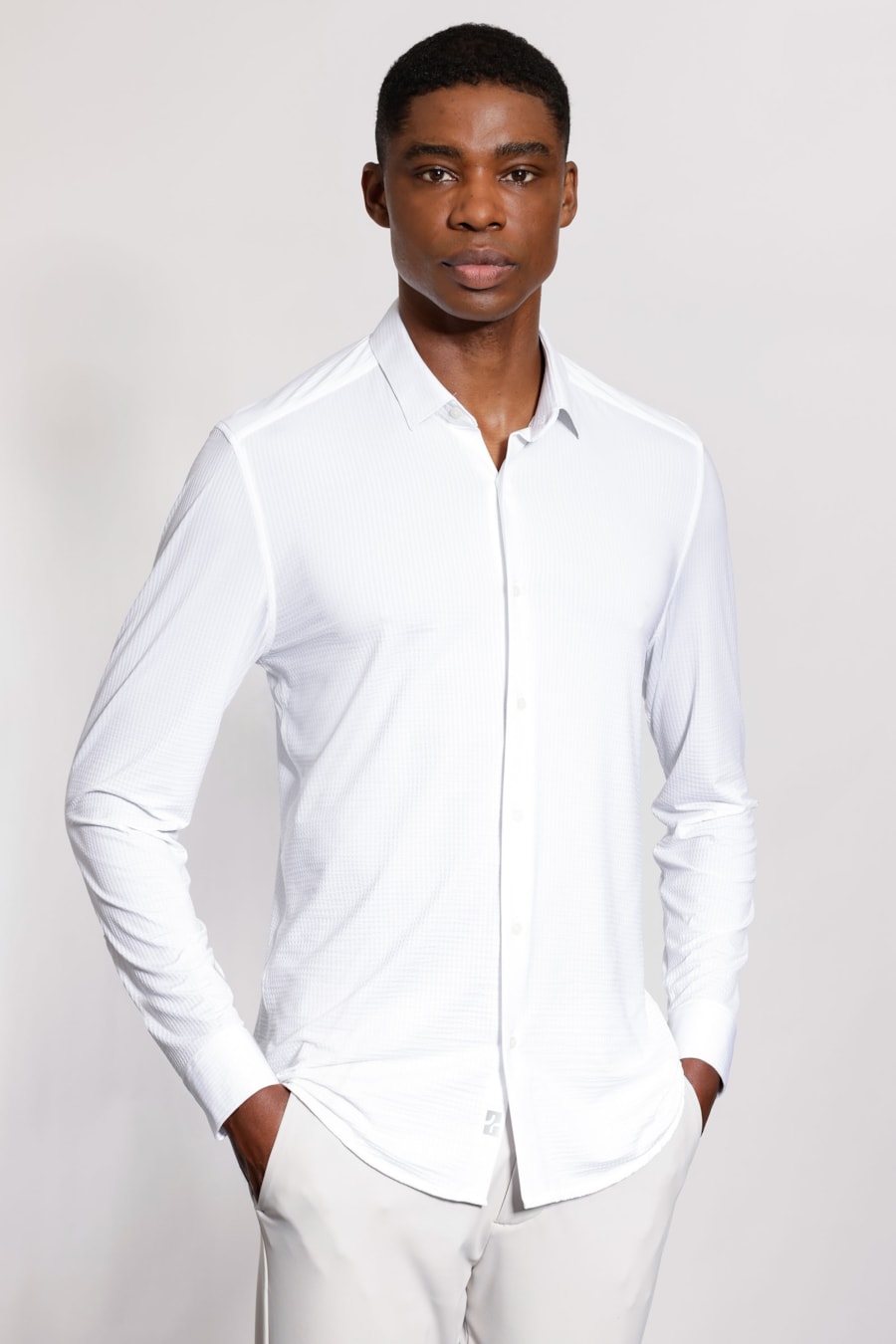 Camisa Manga Longa Texturizada Elastic Wave Branco — foto 1 de 5