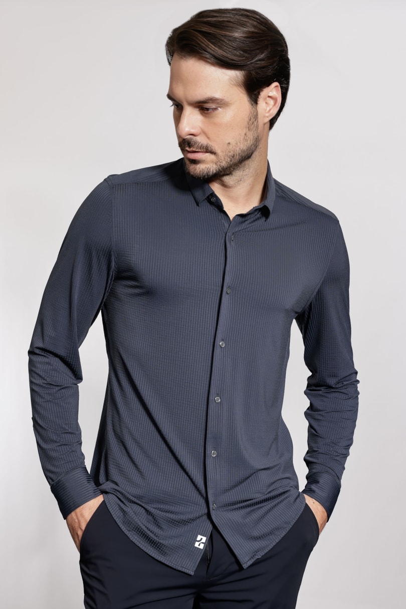 Camisa Manga Longa Texturizada Elastic Wave Marinho