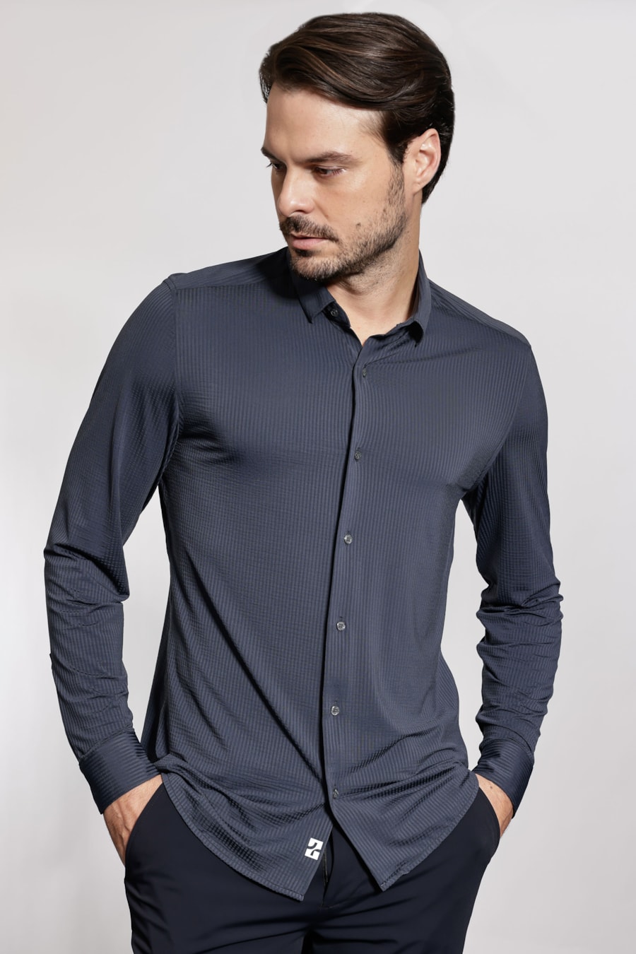 Camisa Manga Longa Texturizada Elastic Wave Marinho — foto 1 de 5
