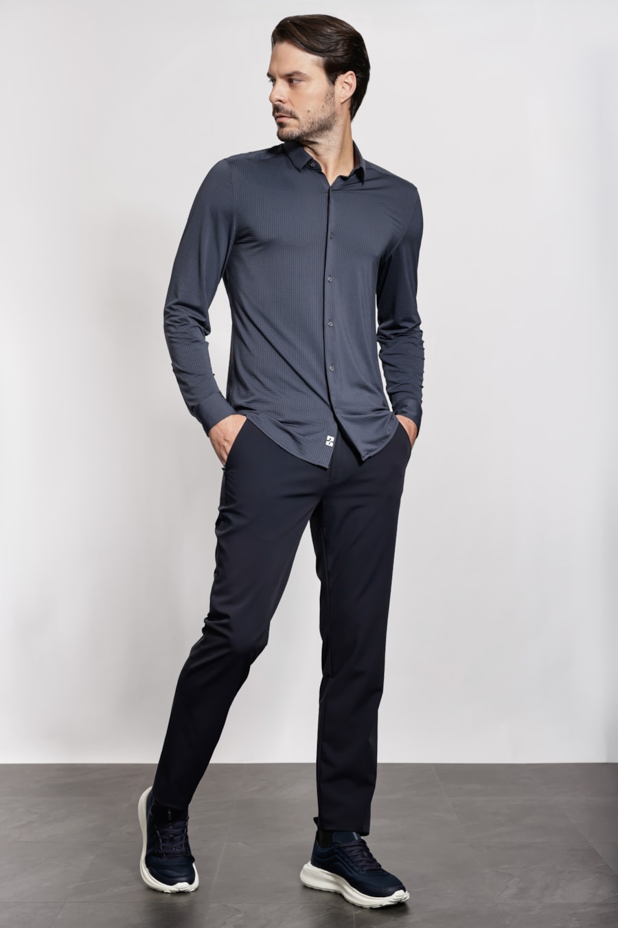 Camisa Manga Longa Texturizada Elastic Wave Marinho — foto 2 de 5