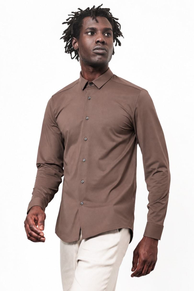 Camisa Manga Longa Twill Flex Marrom