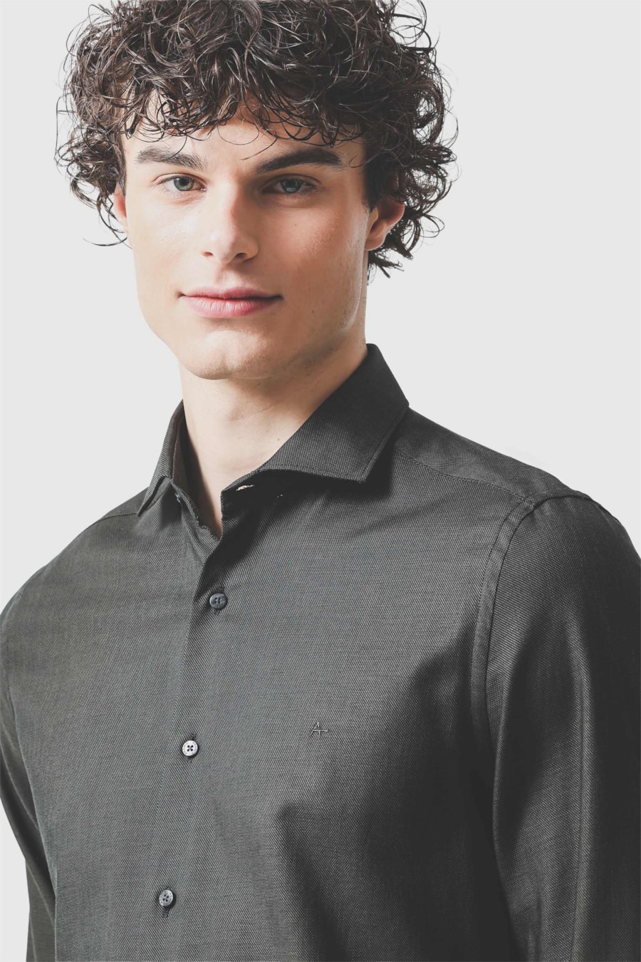 Camisa Masculina Manga Longa Slim Algodão Egípcio Maquinetada Verde Escuro — foto 3 de 6