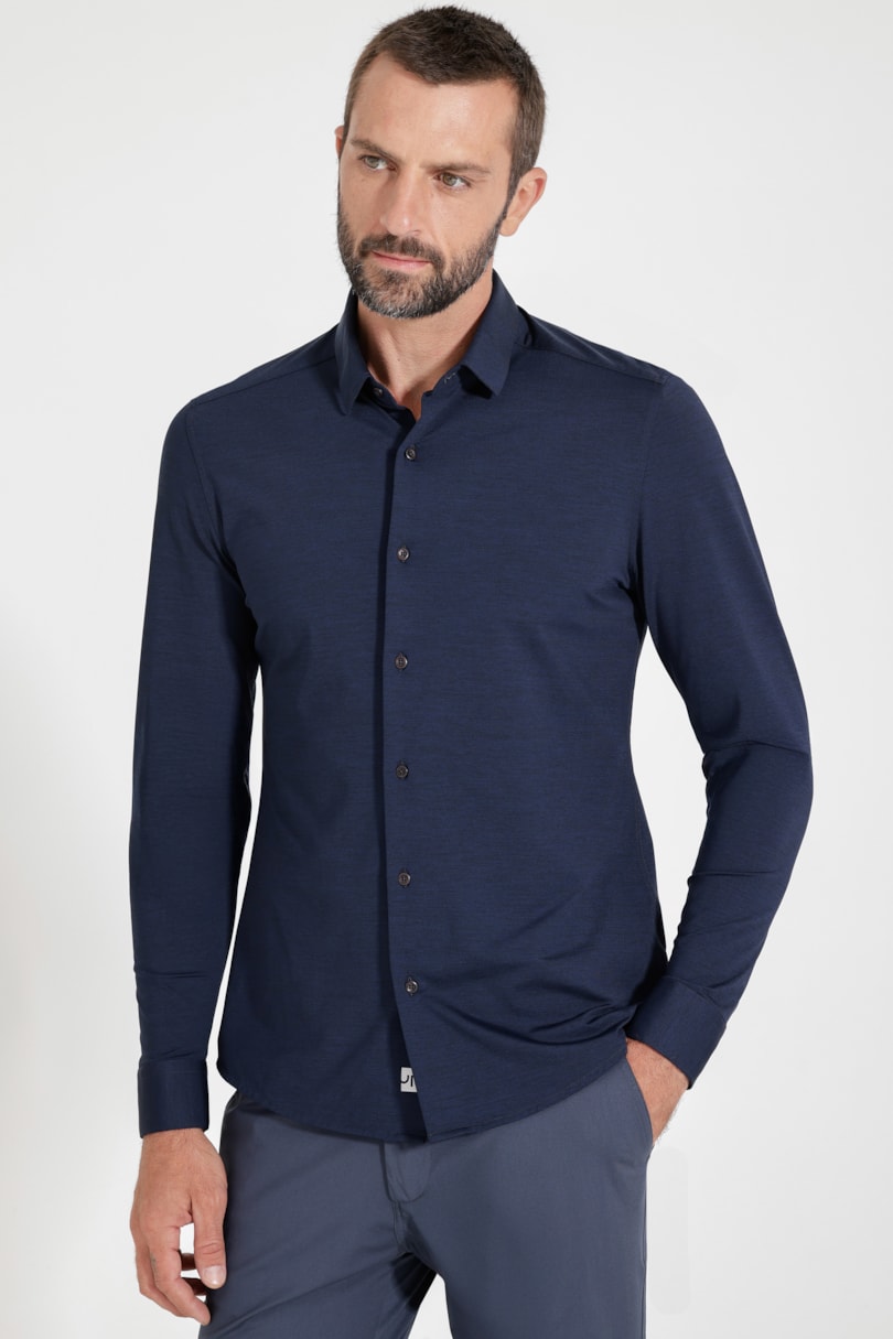 Camisa Melange Manga Longa Marinho