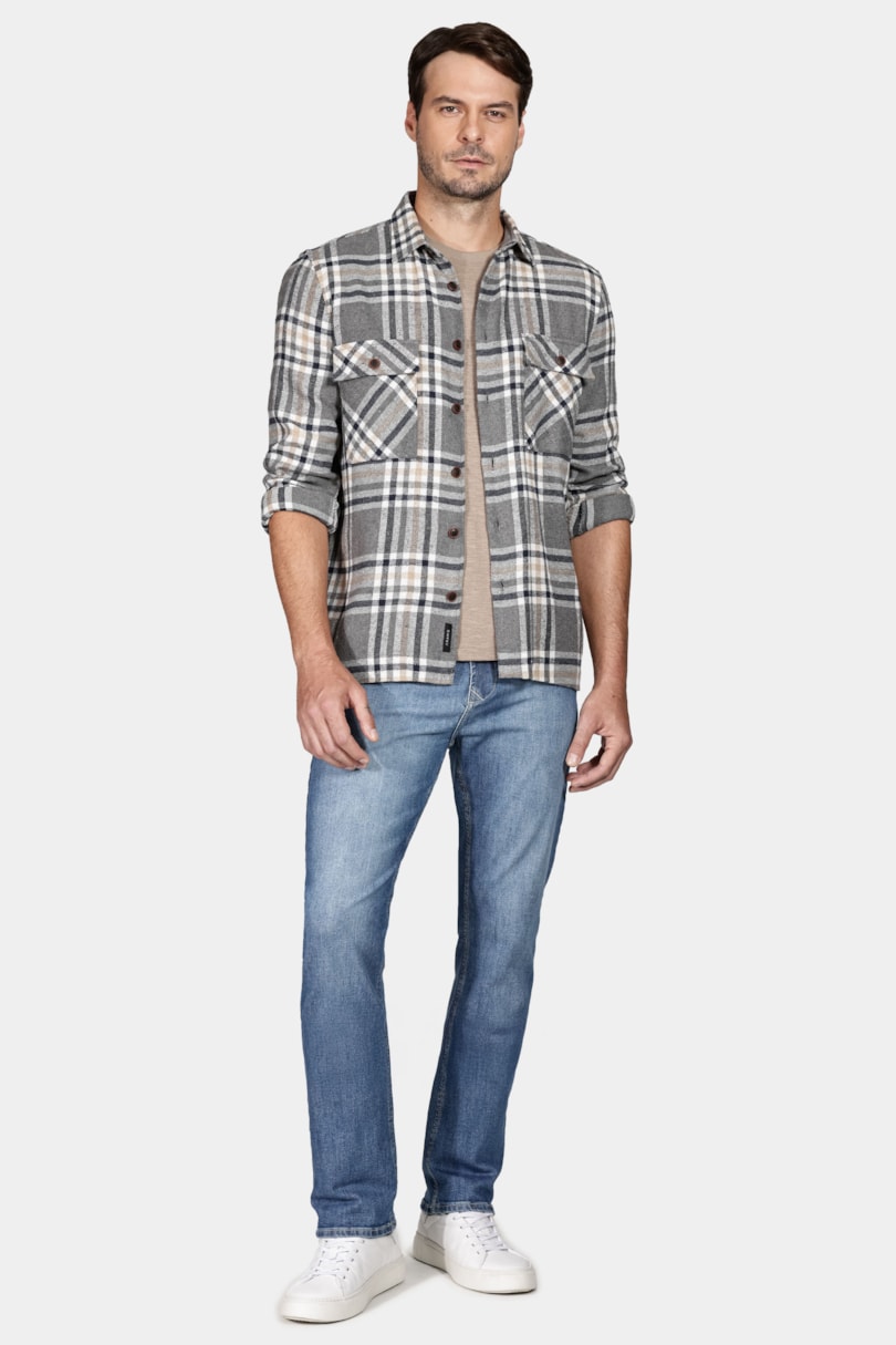 Camisa Overshirt Flanela Xadrez Cinza