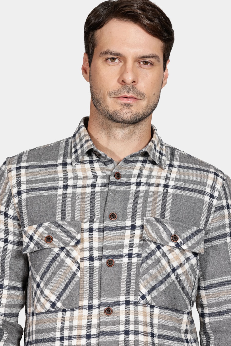 Camisa Overshirt Flanela Xadrez Cinza — foto 3 de 6