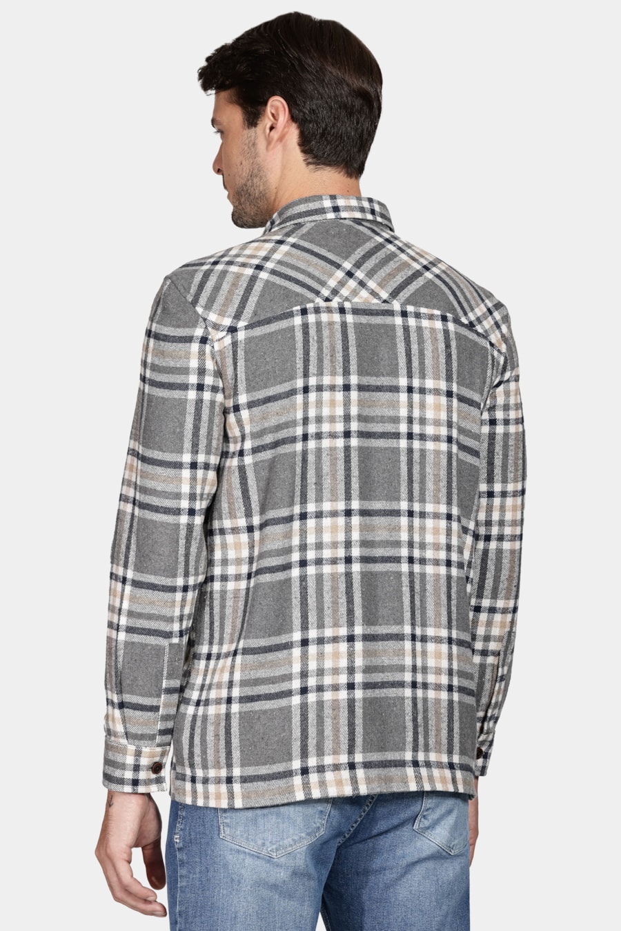 Camisa Overshirt Flanela Xadrez Cinza — foto 5 de 6