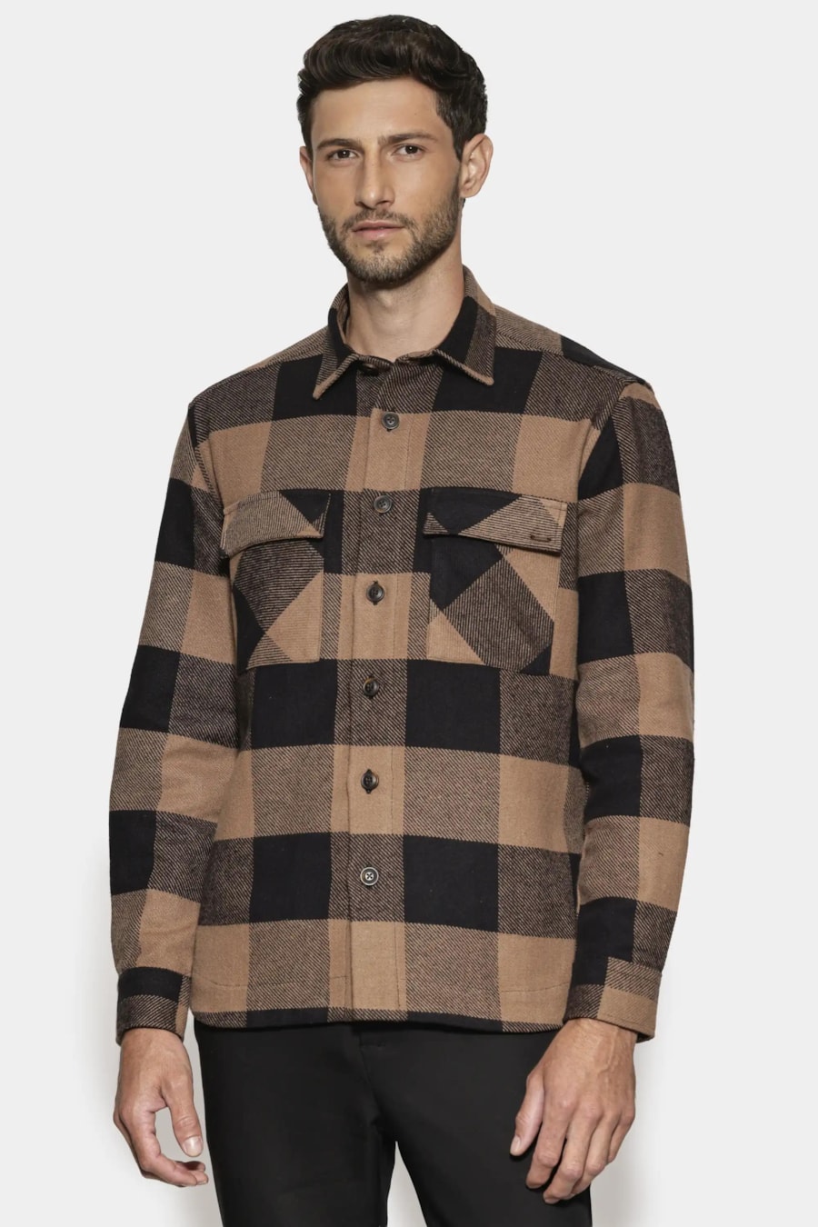Camisa Overshirt Maxi Xadrez Castor C/ Preto — foto 1 de 6