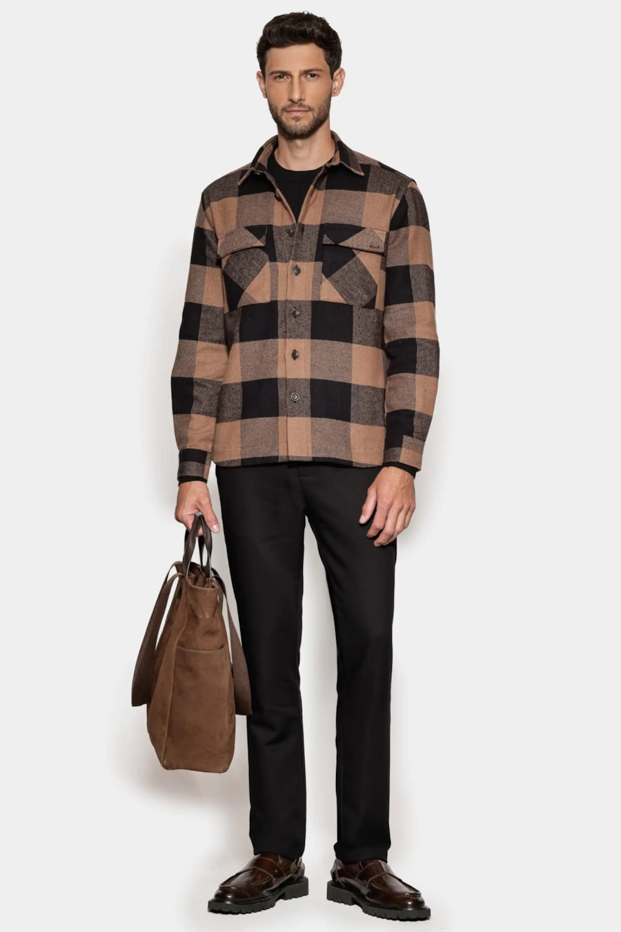 Camisa Overshirt Maxi Xadrez Castor C/ Preto — foto 2 de 6