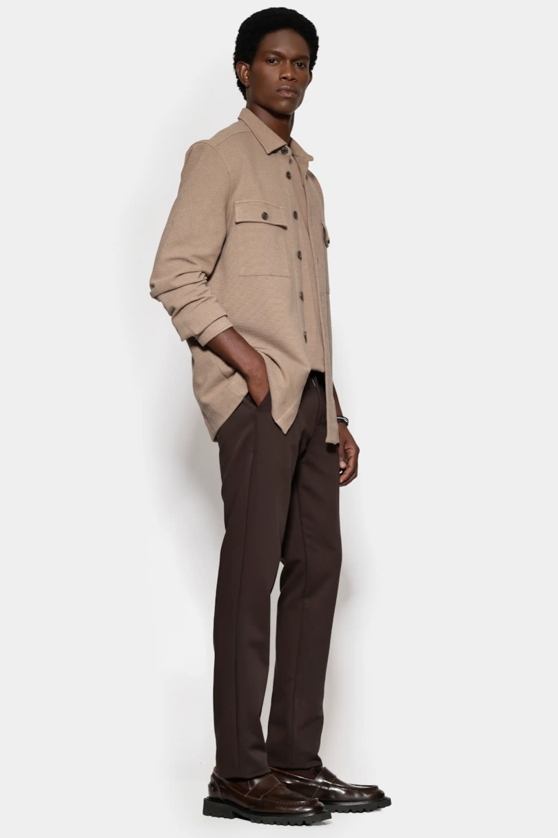 Camisa Overshirt Textura Horizontal Caqui
