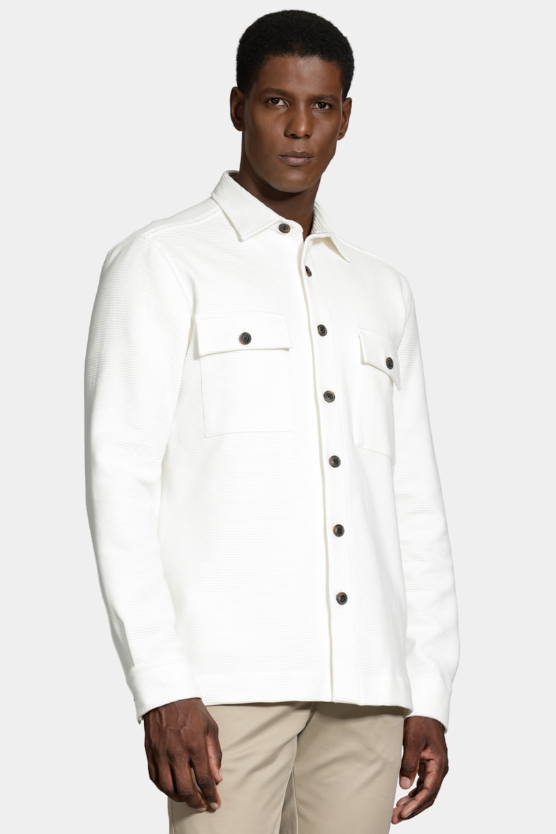 Camisa Overshirt Textura Horizontal Off White